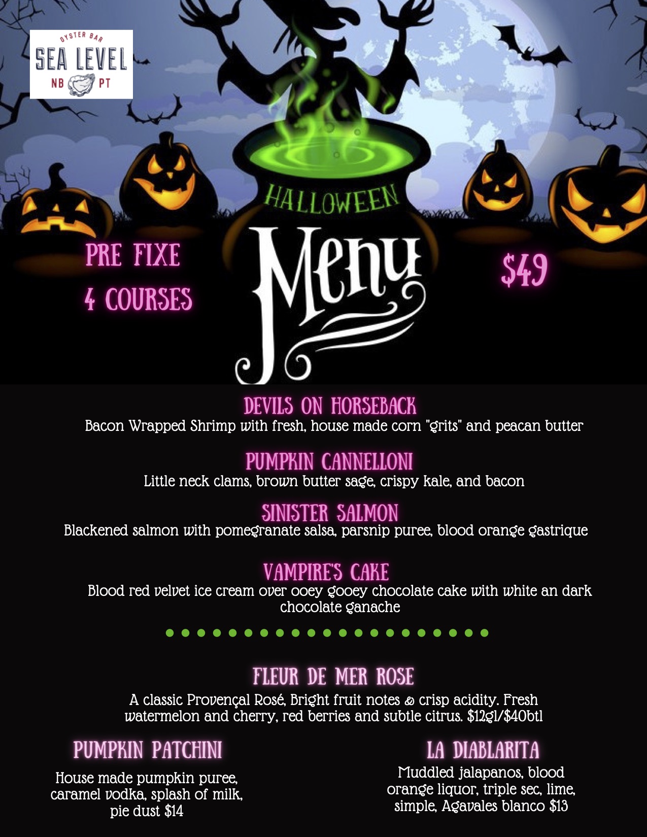 Pre-Fix Halloween Menu - Sea Level Oyster Bar - NBPT